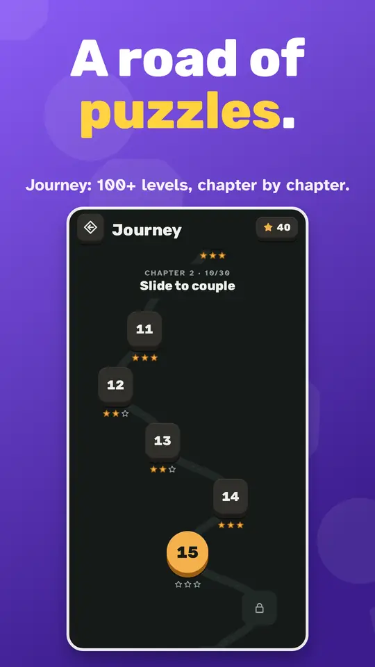 The Journey map: a winding road of numbered levels with stars.