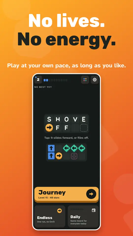 No lives. No energy. The home screen with Journey, Endless and Daily.